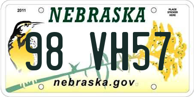 NE license plate 98VH57