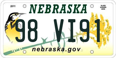 NE license plate 98VI91