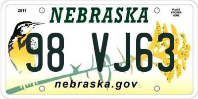 NE license plate 98VJ63