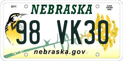 NE license plate 98VK30