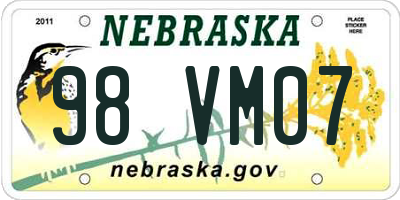 NE license plate 98VM07