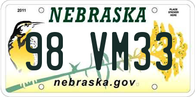 NE license plate 98VM33