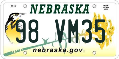 NE license plate 98VM35
