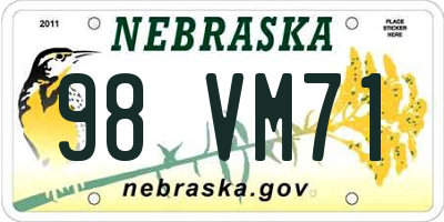 NE license plate 98VM71