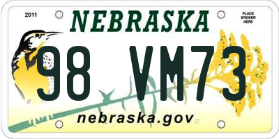 NE license plate 98VM73