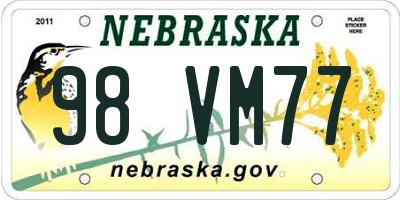 NE license plate 98VM77