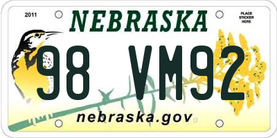 NE license plate 98VM92