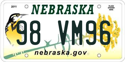 NE license plate 98VM96