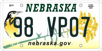 NE license plate 98VP07