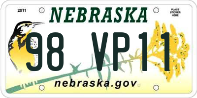 NE license plate 98VP11