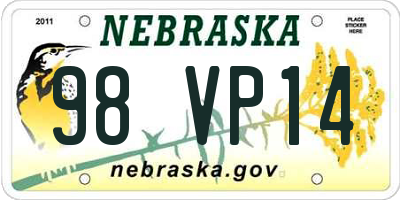 NE license plate 98VP14