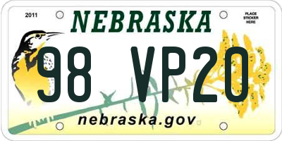 NE license plate 98VP20