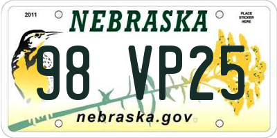 NE license plate 98VP25