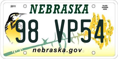 NE license plate 98VP54