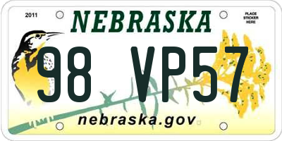 NE license plate 98VP57