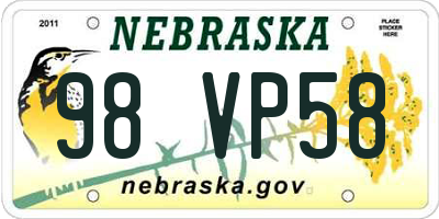 NE license plate 98VP58