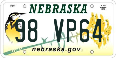 NE license plate 98VP64