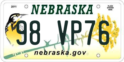 NE license plate 98VP76