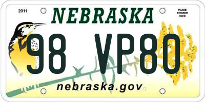 NE license plate 98VP80