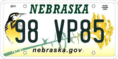 NE license plate 98VP85