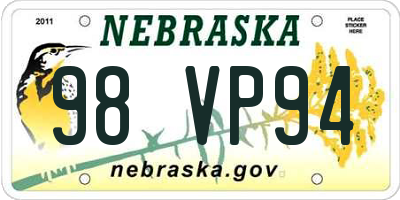 NE license plate 98VP94