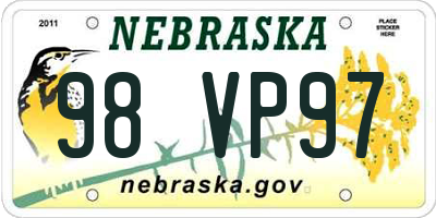 NE license plate 98VP97