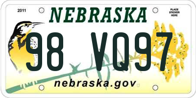 NE license plate 98VQ97