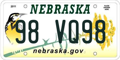 NE license plate 98VQ98