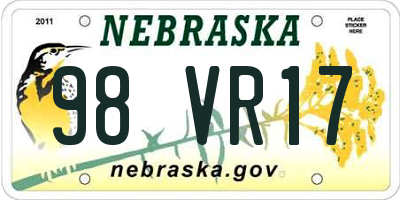 NE license plate 98VR17