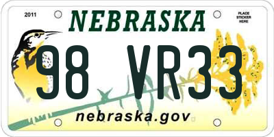 NE license plate 98VR33