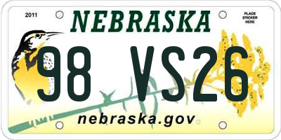 NE license plate 98VS26