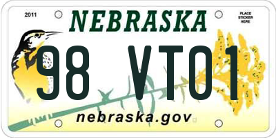 NE license plate 98VT01