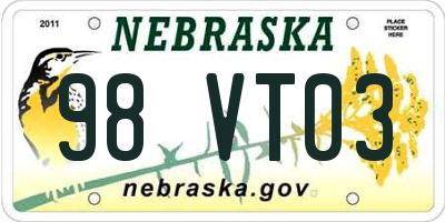 NE license plate 98VT03