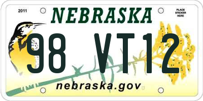 NE license plate 98VT12