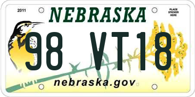 NE license plate 98VT18