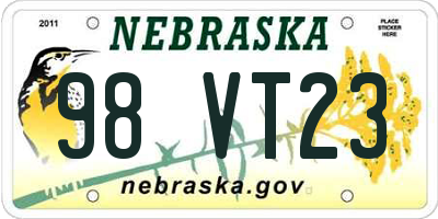 NE license plate 98VT23