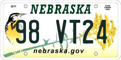 NE license plate 98VT24