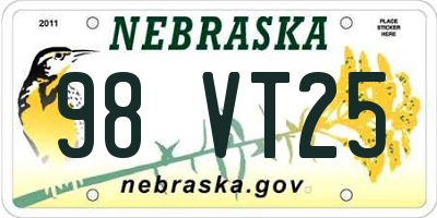 NE license plate 98VT25