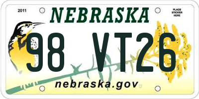 NE license plate 98VT26