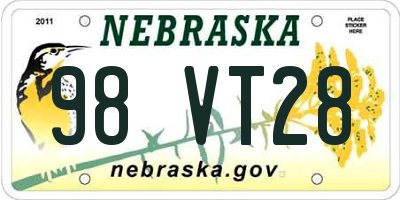 NE license plate 98VT28