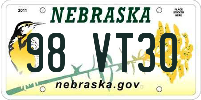 NE license plate 98VT30
