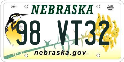 NE license plate 98VT32