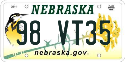 NE license plate 98VT35