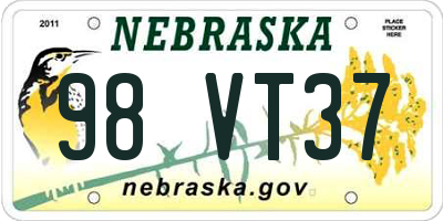 NE license plate 98VT37