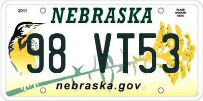 NE license plate 98VT53
