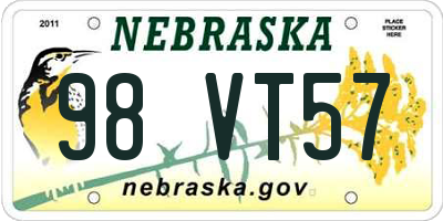 NE license plate 98VT57