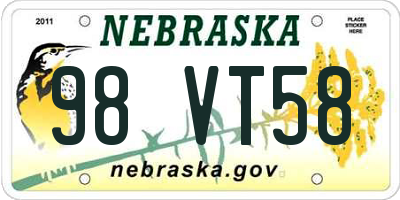 NE license plate 98VT58