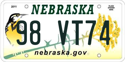 NE license plate 98VT74