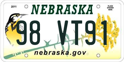NE license plate 98VT91