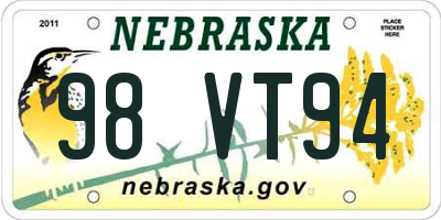 NE license plate 98VT94